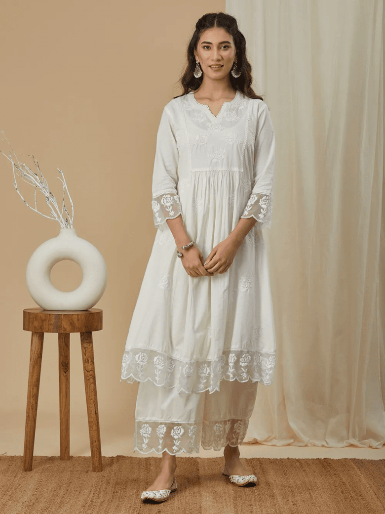 White 2024 chikankari clothes