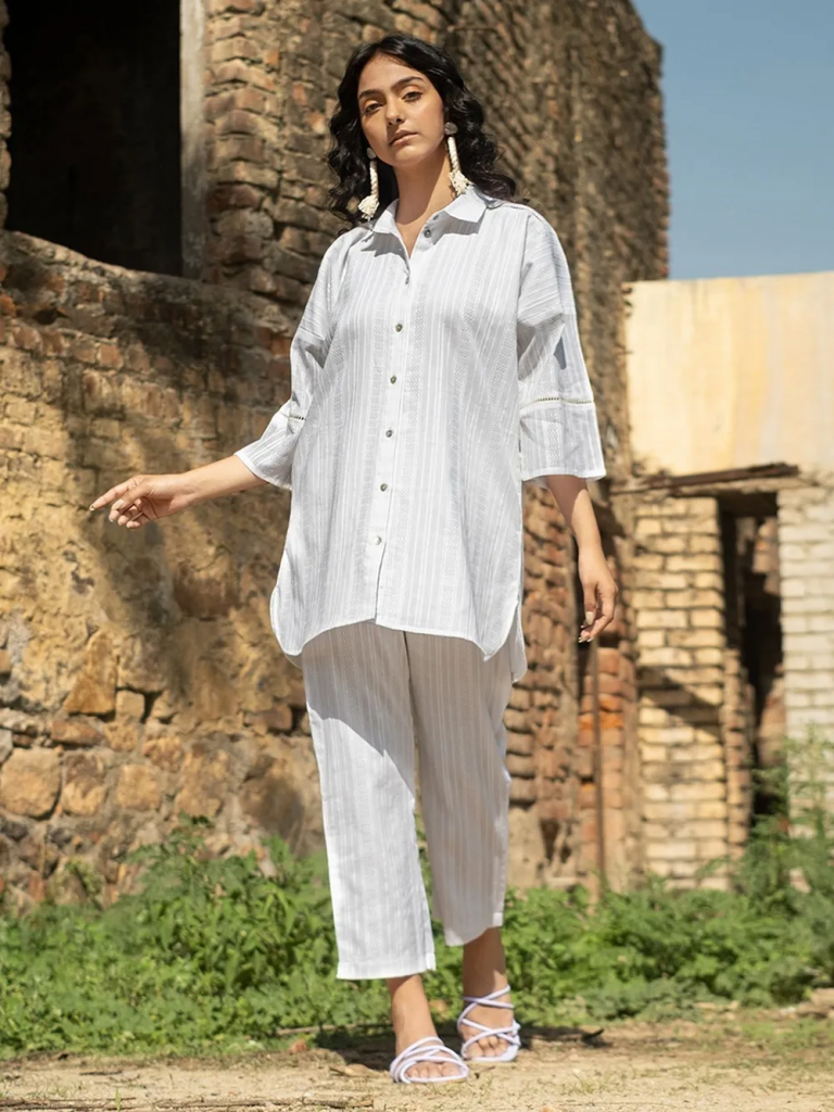 White Cotton Shirt Kurta with Pants