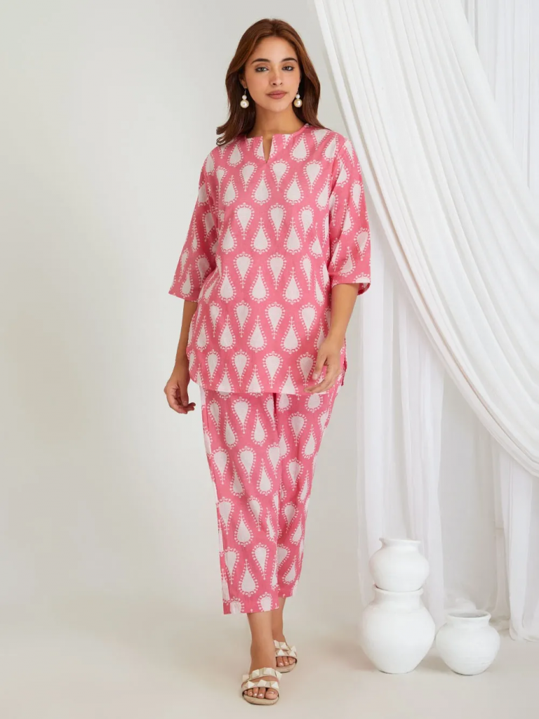 Pink Printed Cotton Lounge Wear