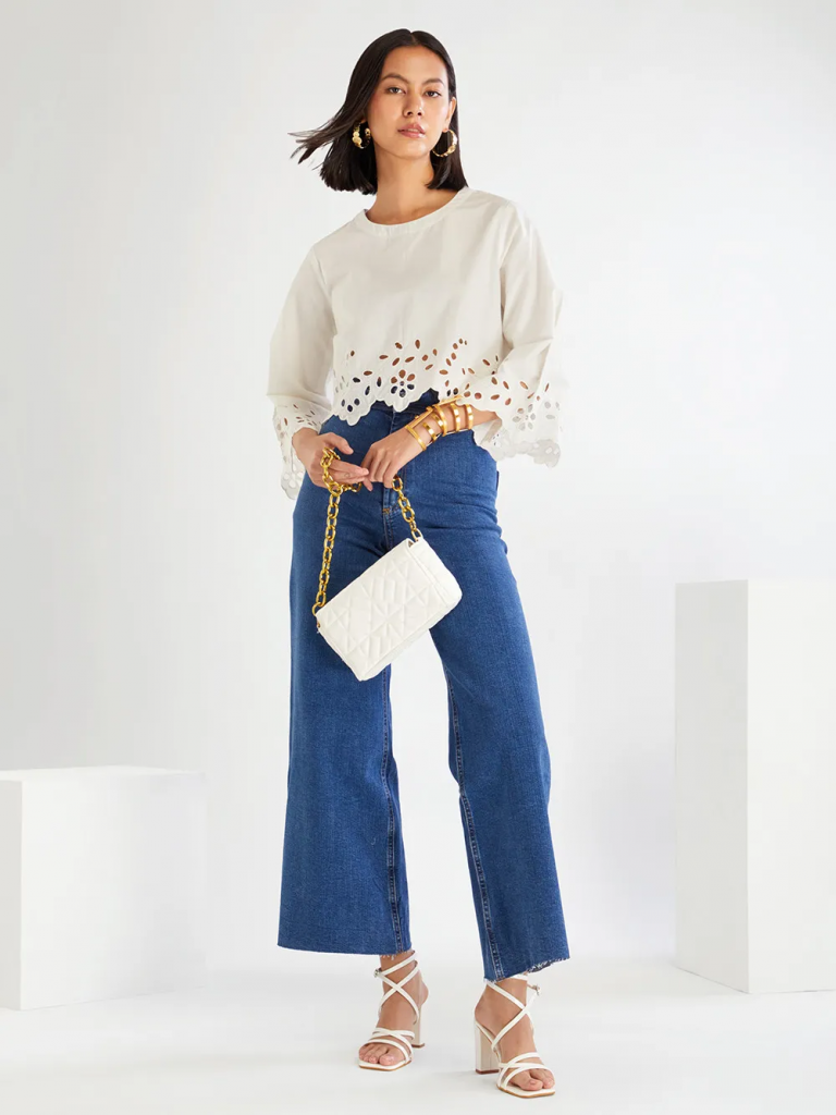 Ivory Cutwork Embroidered Poplin Top