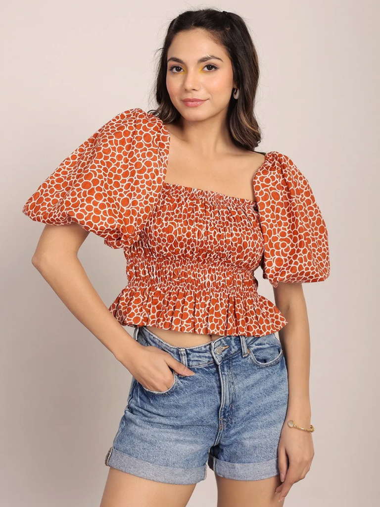 Brown Printed Cotton Top
