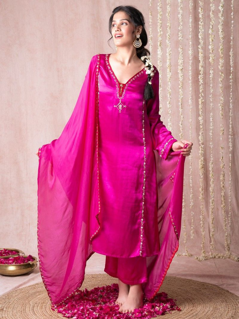 Pink Hand Embroidered Modal Suit