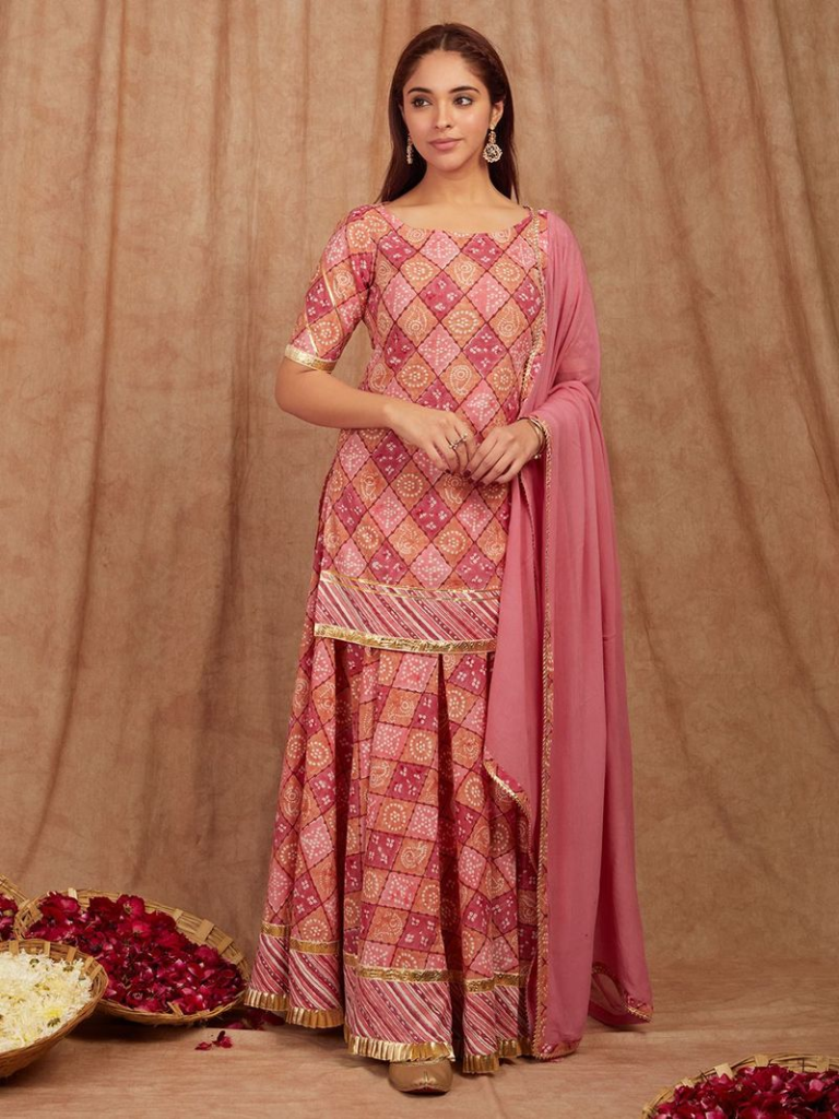 Pink Hand Block Printed Cotton Lehenga Set 